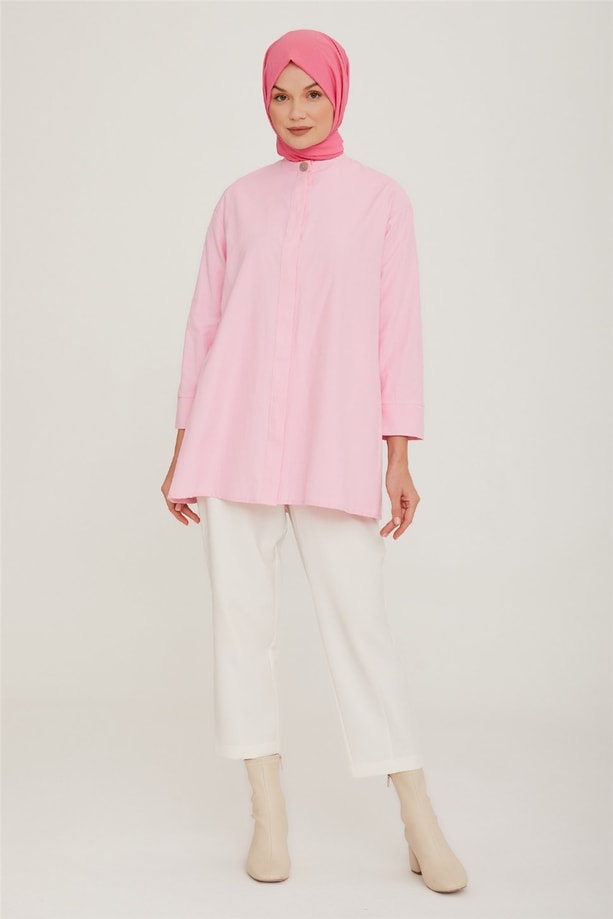 Armine Arkası Nakış Detaylı Tunik 22K4808 Pembe