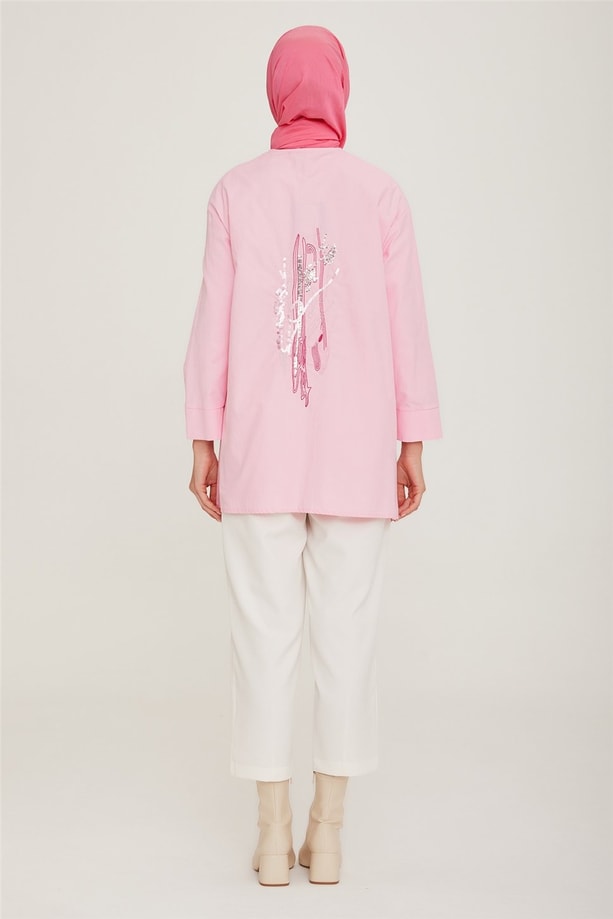 Armine Arkası Nakış Detaylı Tunik 22K4808 Pembe