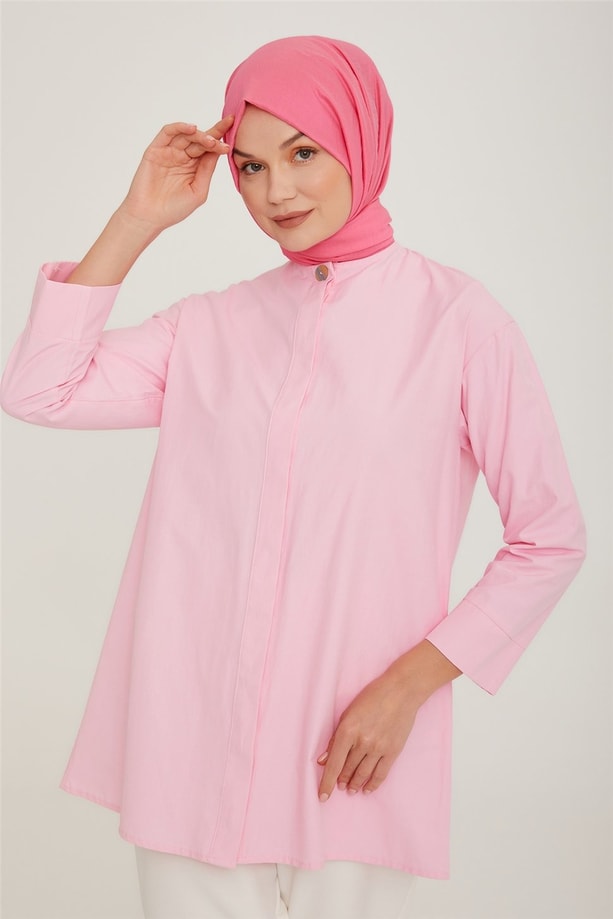 Armine Arkası Nakış Detaylı Tunik 22K4808 Pembe