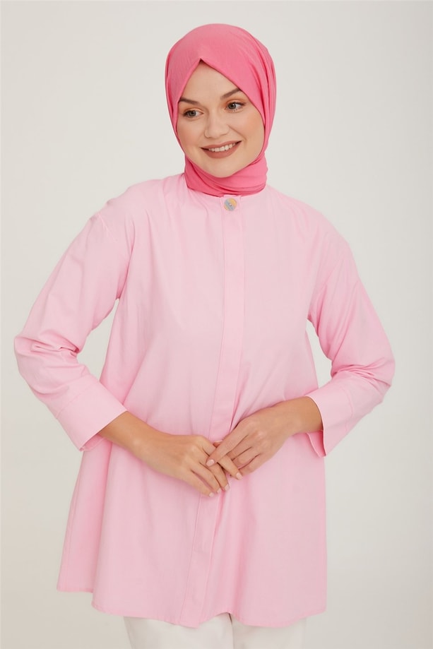 Armine Arkası Nakış Detaylı Tunik 22K4808 Pembe