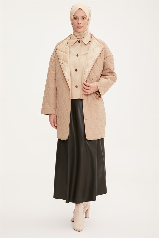 Armine Kruvaze Çıtçıtlı Oversize Ceket 22K5001 Bej