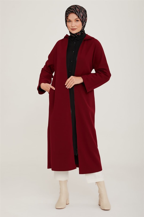Armine Kapişonlu Örme Giy Çık 22K5905 Bordo