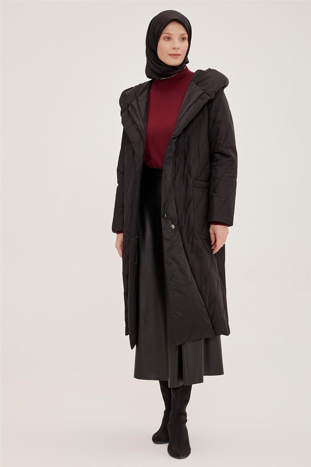 Armine Kapitoneli Ve Cepli Manto 22K5909 Siyah