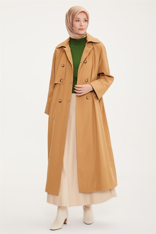 Armine Reglan Kollu Rüzgarlıklı Trençkot 22K7701 Camel