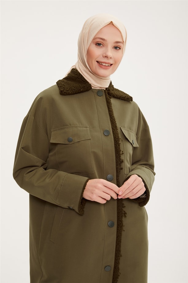 Armine Kıvırcık Garnili Uzun Oversize Kap 22K7704 Haki