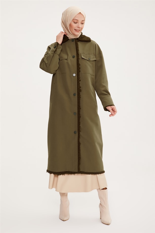 Armine Kıvırcık Garnili Uzun Oversize Kap 22K7704 Haki
