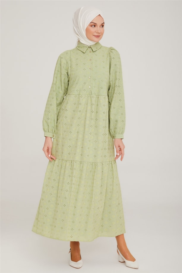 Armine Brode Beyaz Elbise 22K9451 Çağla