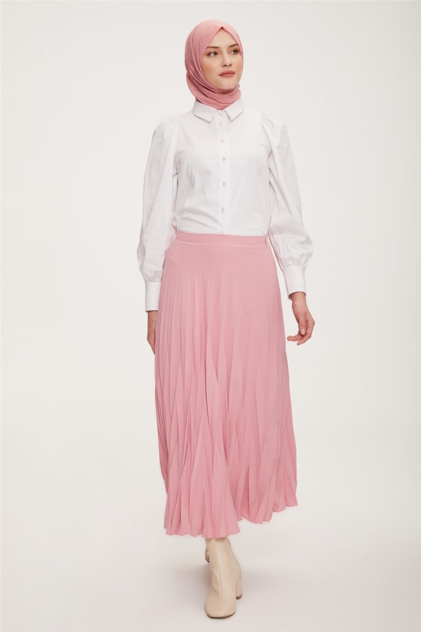 Armine Plise Detaylı Etek 22Y1201 Şeker Pembe