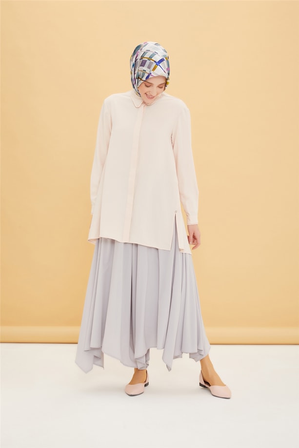 Armine Beli Lastikli Asimetrik Pantolon Etek 22Y2201 Gri