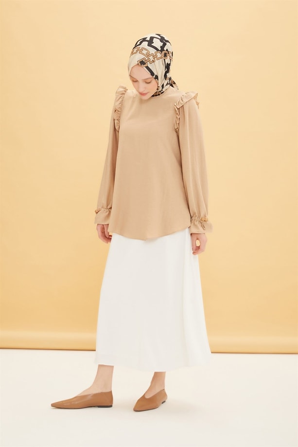 Armine Manşeti Büzülebilir Bluz 22Y3120 Kum