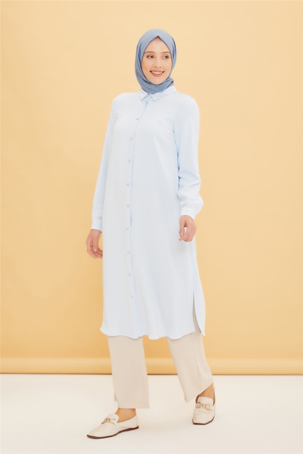 Armine Uzun Kollu Armine Logolu Tunik 21KH411 Bebe Mavi