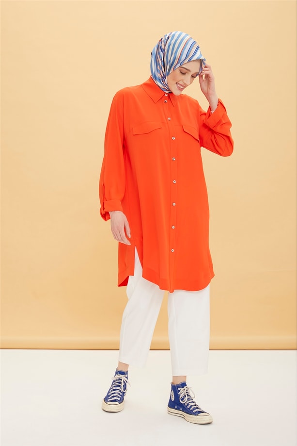 Armine Cep Kapaklı Oversize Tunik 22Y4804 Parlak Kırmızı