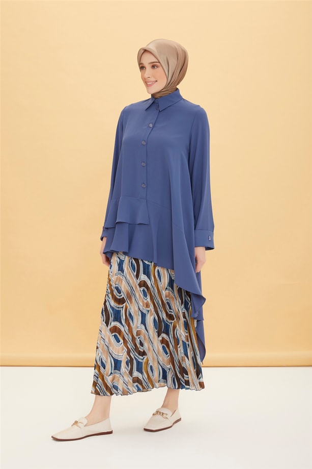 Armine Volanlı Asimetrik Tunik 22Y4806 İndigo