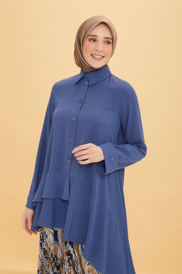 Armine Volanlı Asimetrik Tunik 22Y4806 İndigo