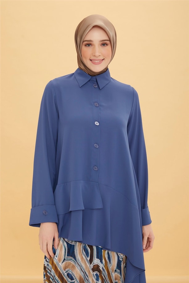 Armine Volanlı Asimetrik Tunik 22Y4806 İndigo