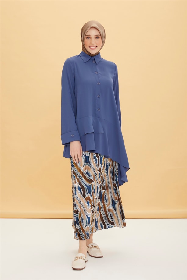 Armine Volanlı Asimetrik Tunik 22Y4806 İndigo