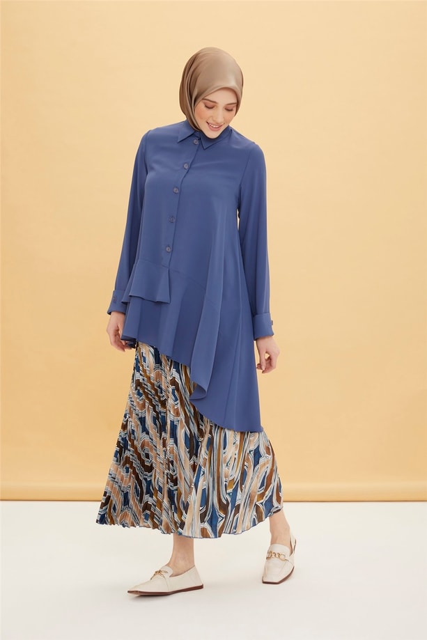 Armine Volanlı Asimetrik Tunik 22Y4806 İndigo