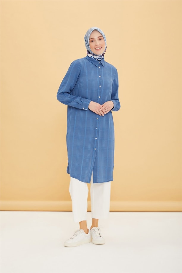Armine Kendinden Desenli Tunik 22Y4811 İndigo