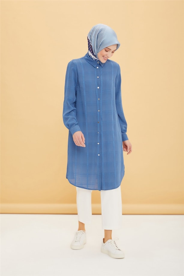 Armine Kendinden Desenli Tunik 22Y4811 İndigo