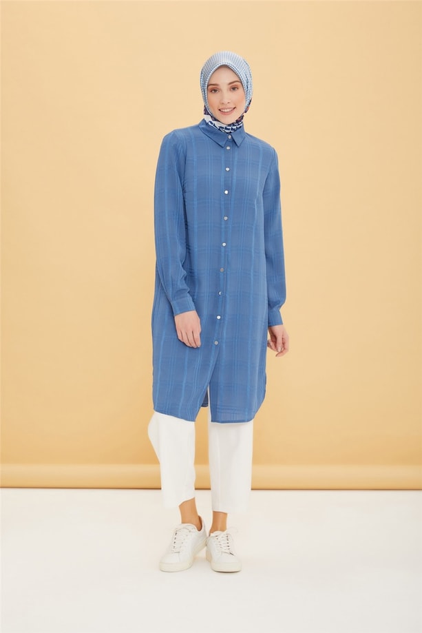 Armine Kendinden Desenli Tunik 22Y4811 İndigo