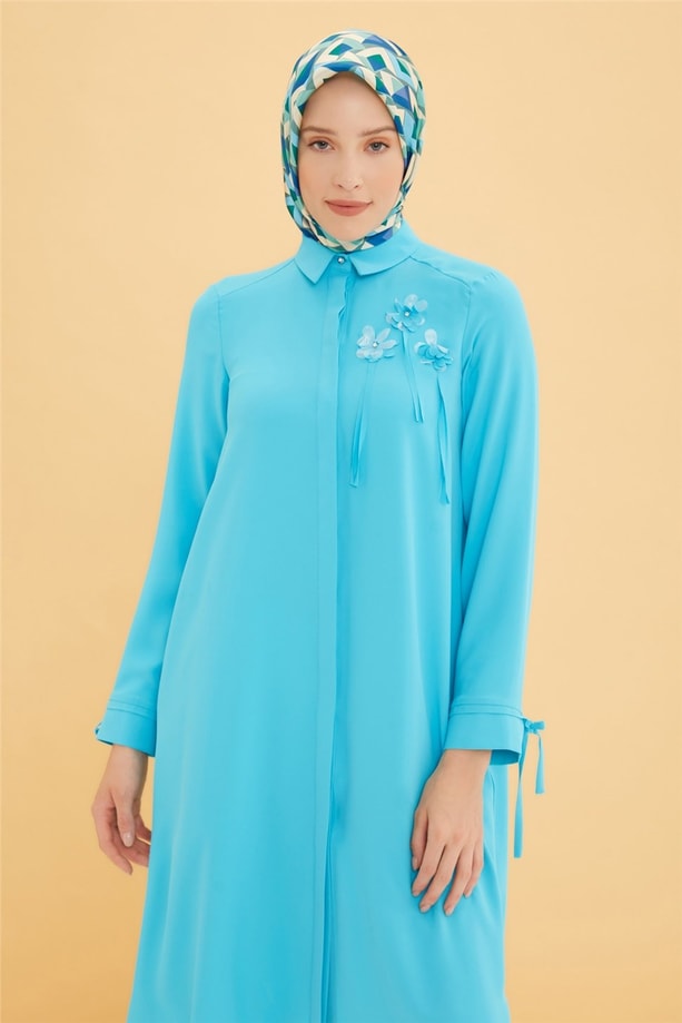 Armine Çiçek İşlemeli Tunik 22Y4814 Aqua