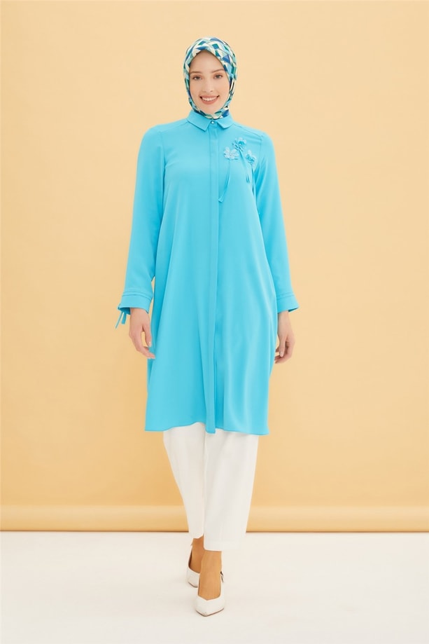 Armine Çiçek İşlemeli Tunik 22Y4814 Aqua