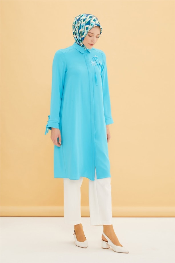 Armine Çiçek İşlemeli Tunik 22Y4814 Aqua