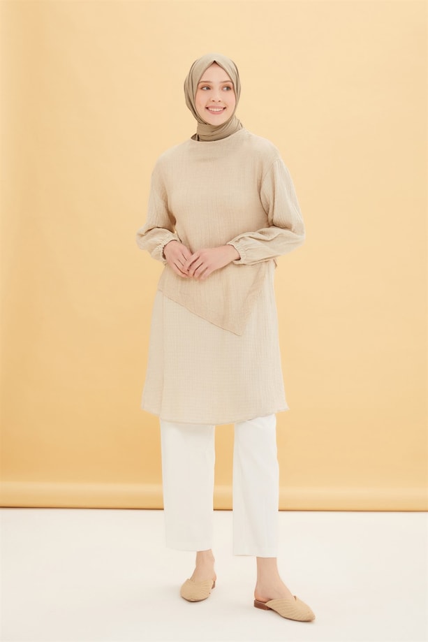 Armine Kumaş Özellikli Rahat Tunik 22Y4822 Bej