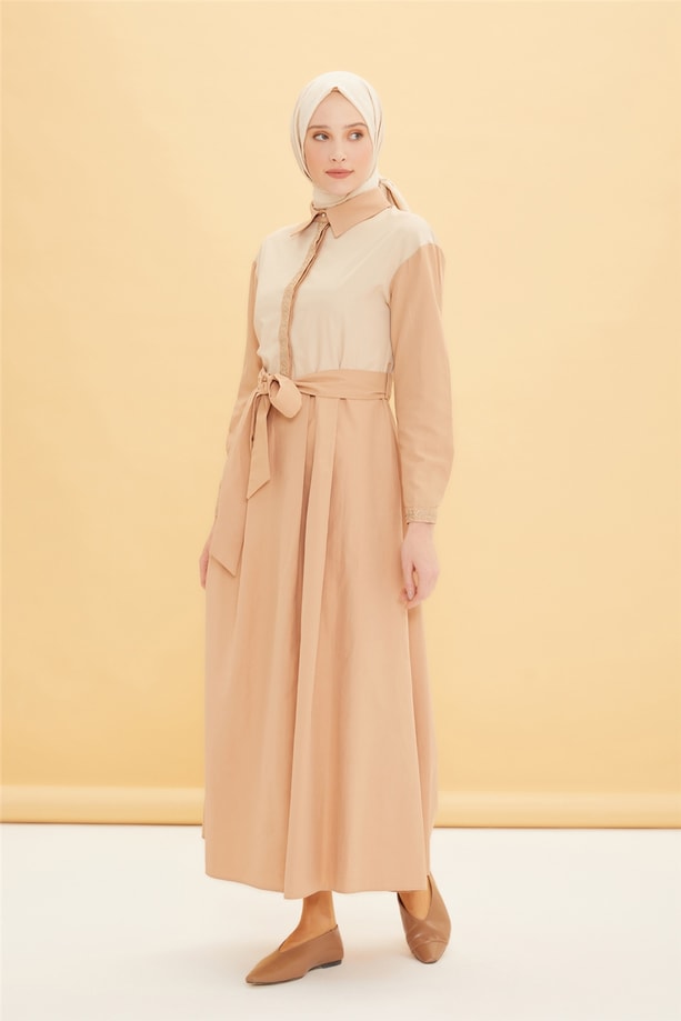 Armine Nakış Detaylı Elbise 22Y9407 Camel