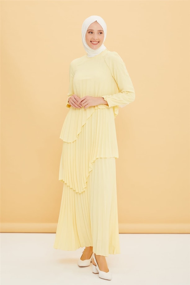Armine Katlı Pilisoley Elbise 22Y9418 Sarı