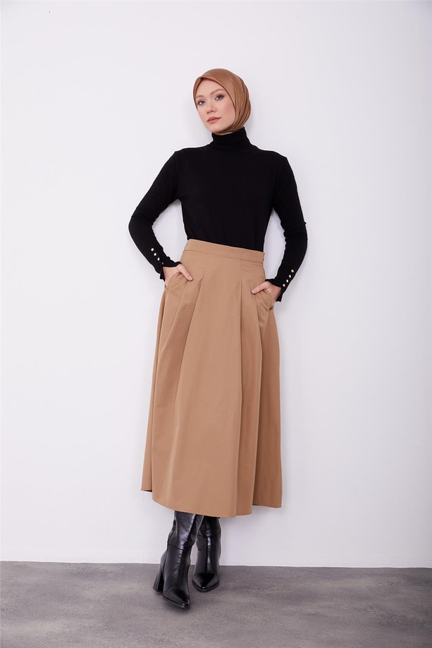Cepli gabardin etek 23K1506 Camel