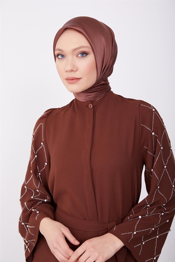 Armine Abaya 23KD2302 Kahverengi