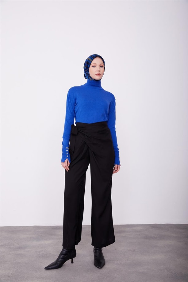 Armine Yandan Bağlama Detaylı Pantolon 23K2425 Siyah