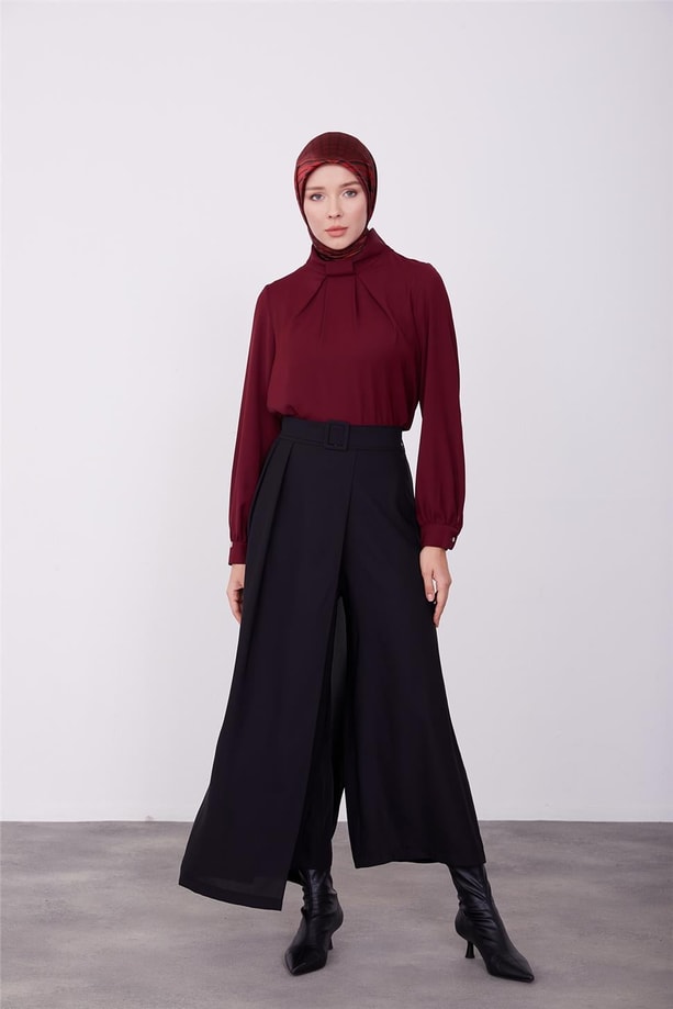 Kemerli pantolon etek 23K2504 Siyah