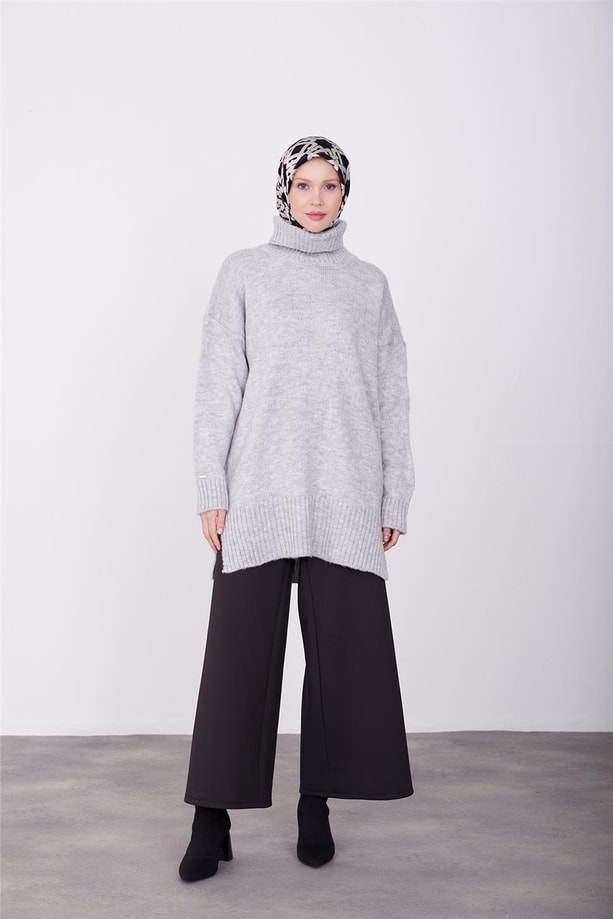 Armine Beli Fermuarlı Bol Paça Pantolon 23K2509 Siyah