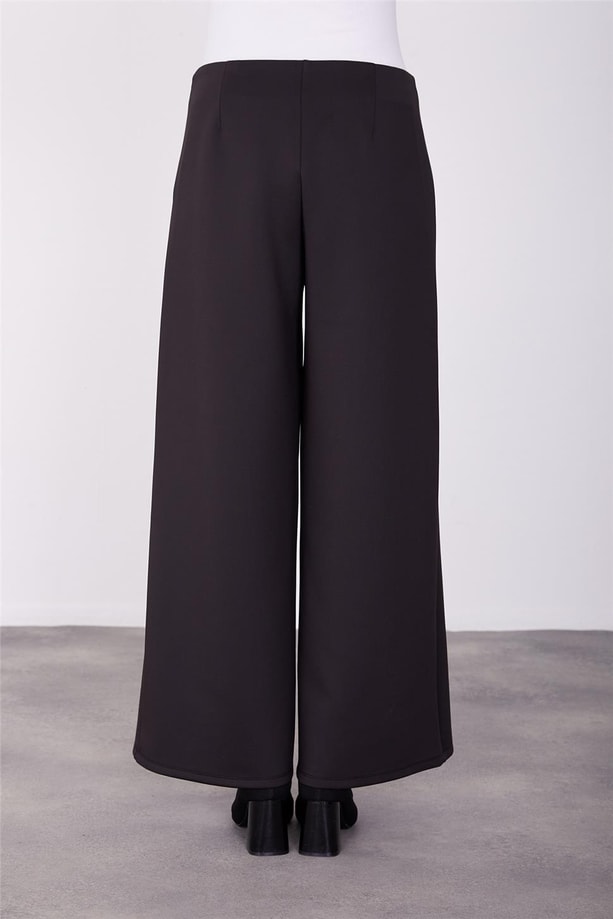 Armine Beli Fermuarlı Bol Paça Pantolon 23K2509 Siyah