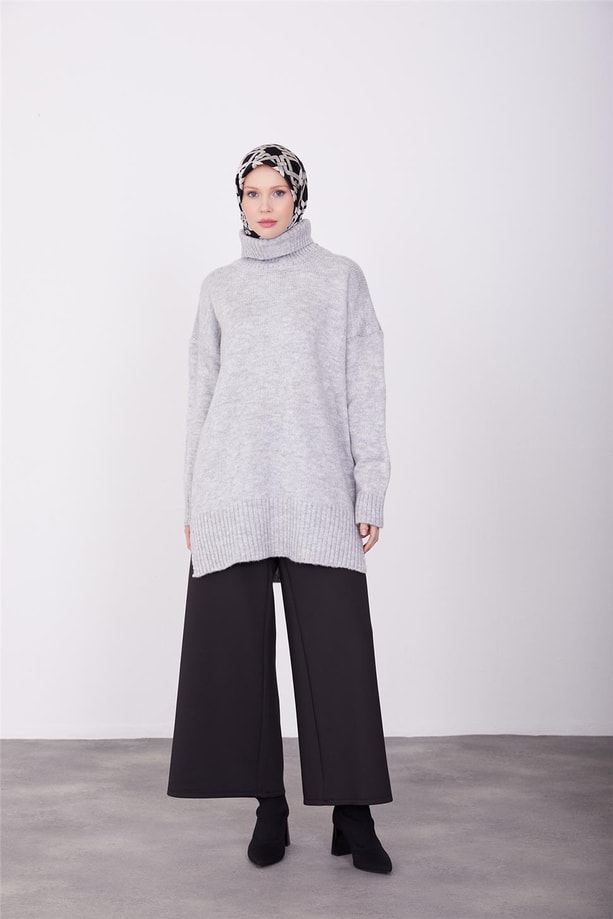 Armine Beli Fermuarlı Bol Paça Pantolon 23K2509 Siyah