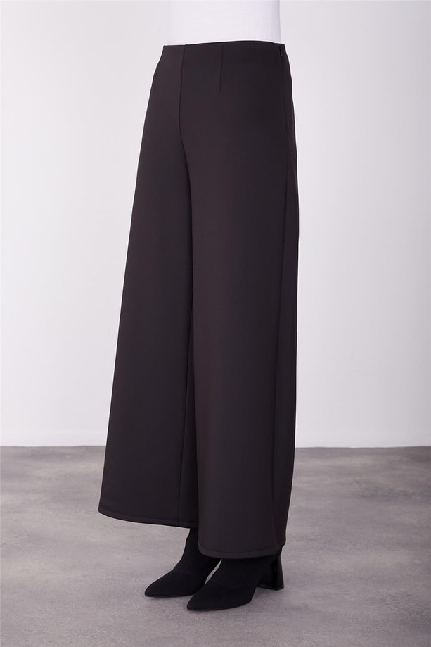 Armine Beli Fermuarlı Bol Paça Pantolon 23K2509 Siyah