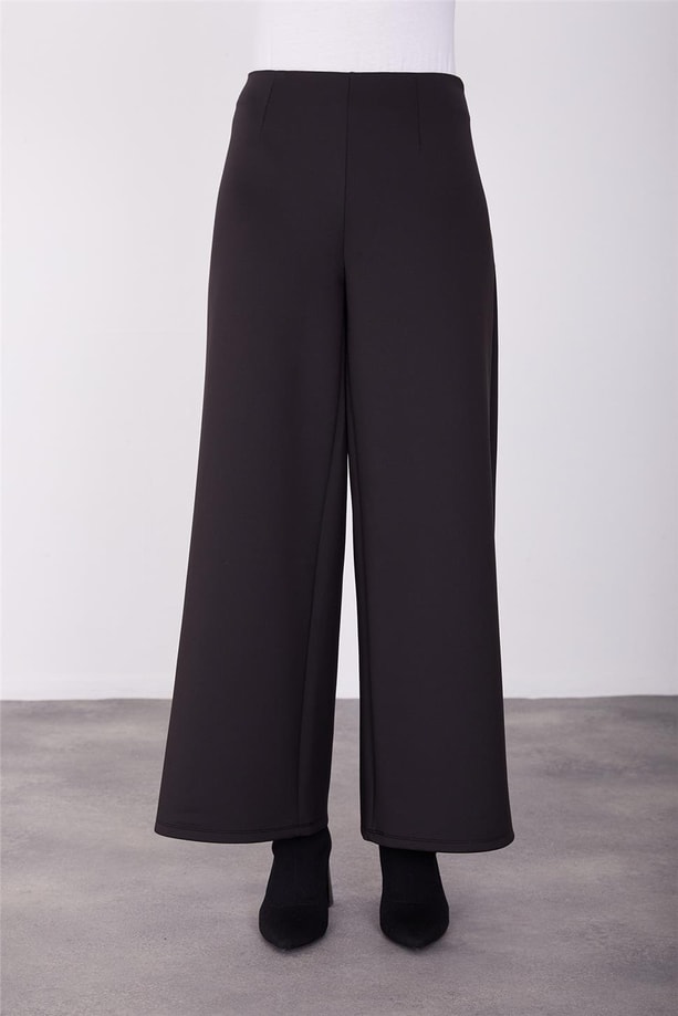 Armine Beli Fermuarlı Bol Paça Pantolon 23K2509 Siyah