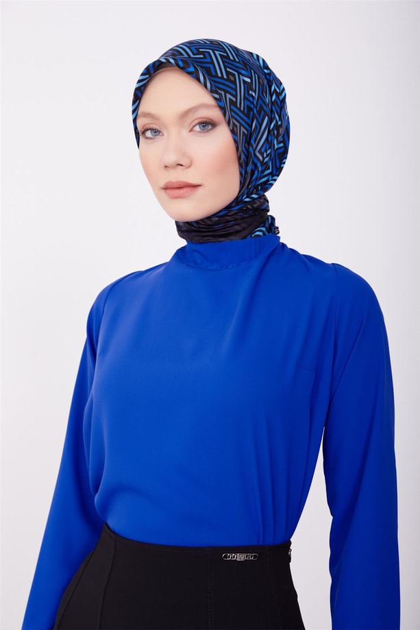 Yakası ve manşetleri piliseli bluz 23K3433 Morcivert