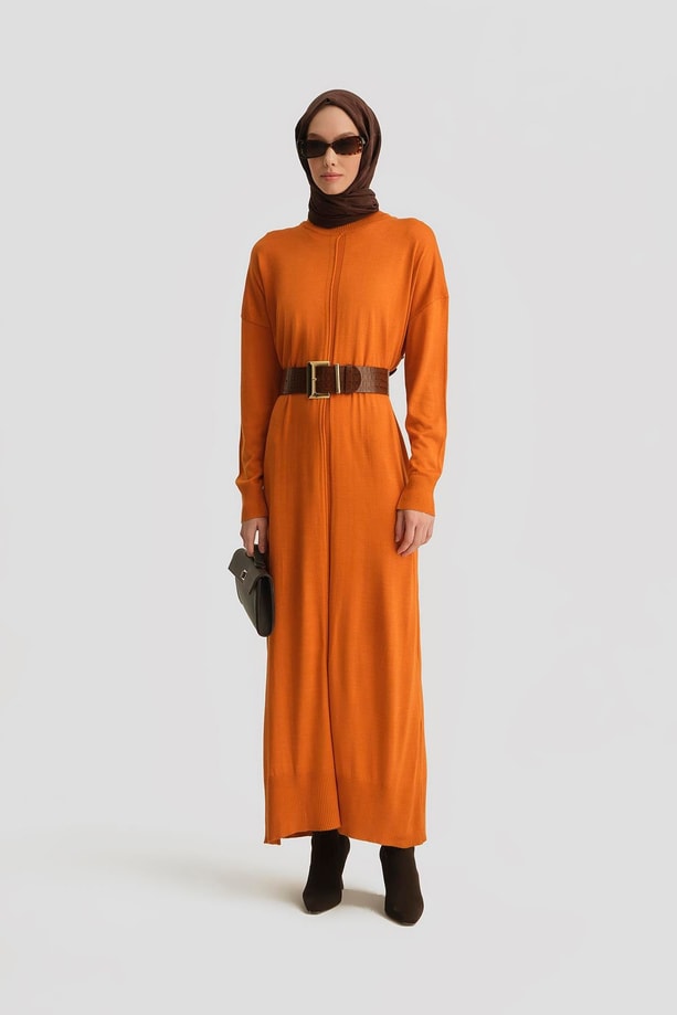 Armine Elbise 23KD4248 Yanık Oranj