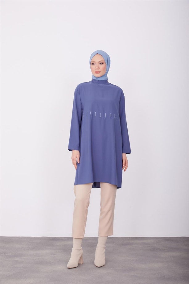 Armine Gold Nakışlı Tunik 23K4718 İndigo