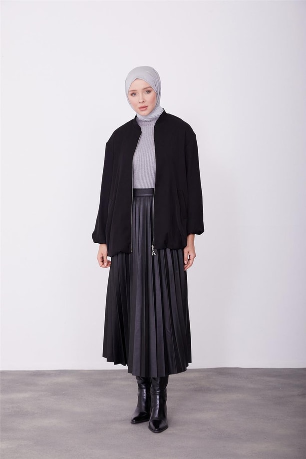 Armine Astarı Renkli Bomber Ceket 23K5403 Siyah