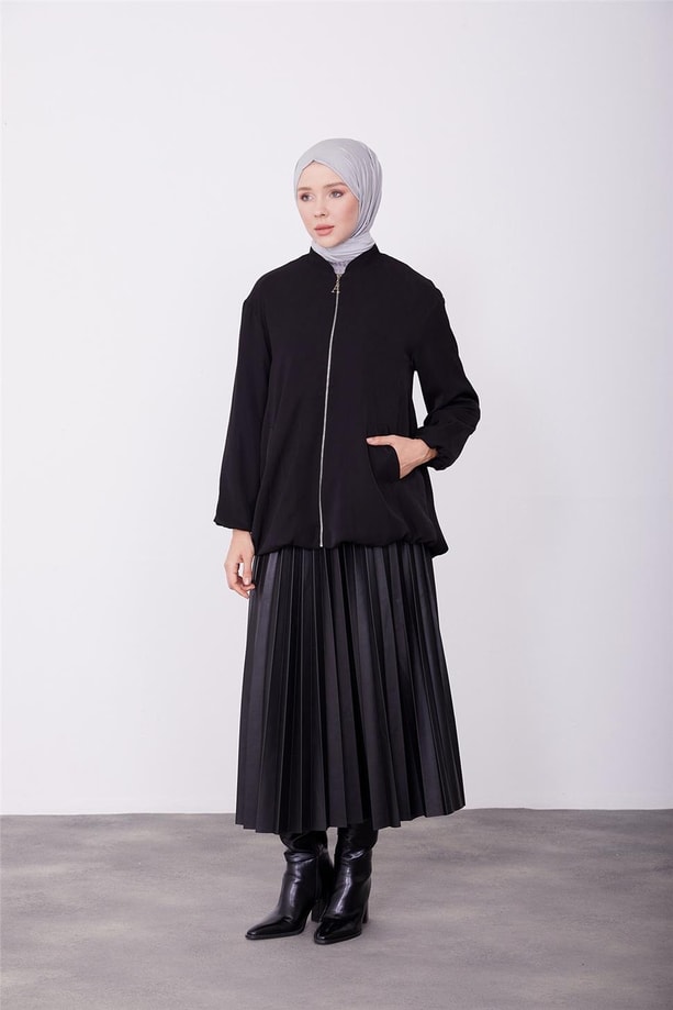 Armine Astarı Renkli Bomber Ceket 23K5403 Siyah