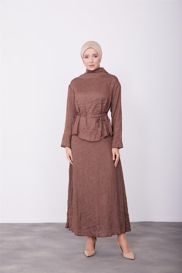 Armine İnci Kemerli Krinkıl Takım 23K6705 Acı Kahve
