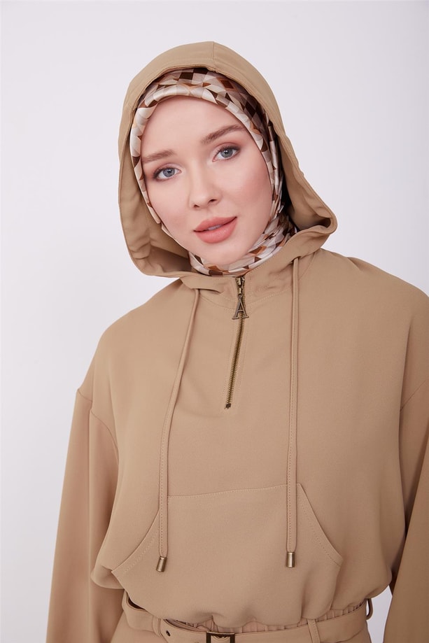 Armine Seyyar Kuşaklı Etekli Rahat Takım 23K6716 Camel