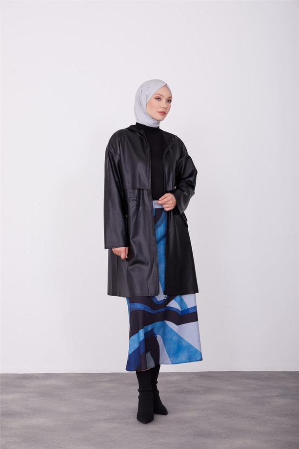 Armine Allerli fermuar cepli deri kap 23K7107 Siyah