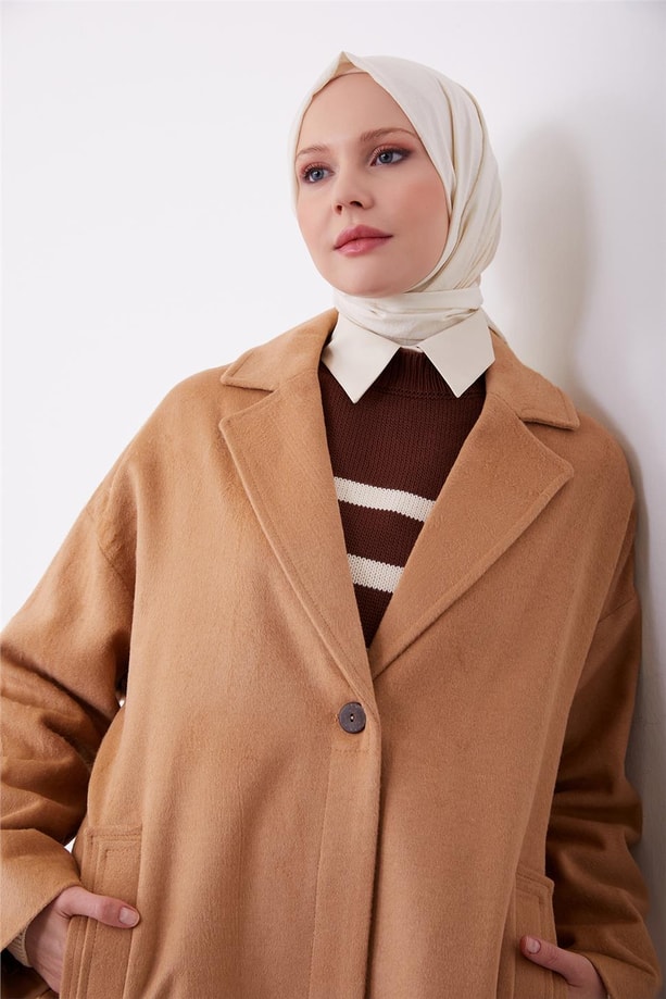 Armine Tek Düğmeli Kaban 23K7202 Camel