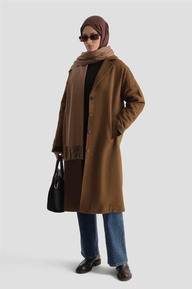 Armine Tek Düğmeli Kaban 23K7202 Taba