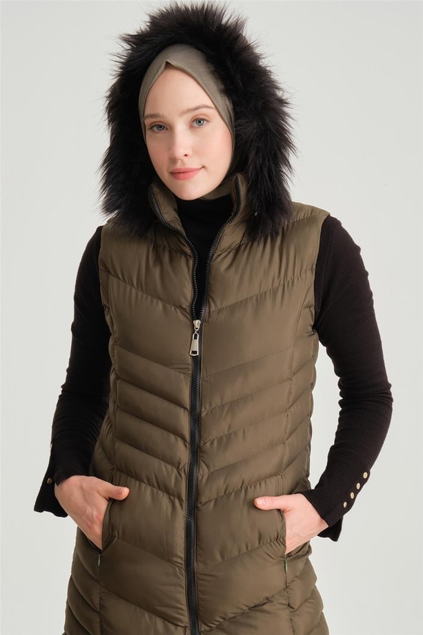 Armine Kapitone Mont 23Kd8305 Haki